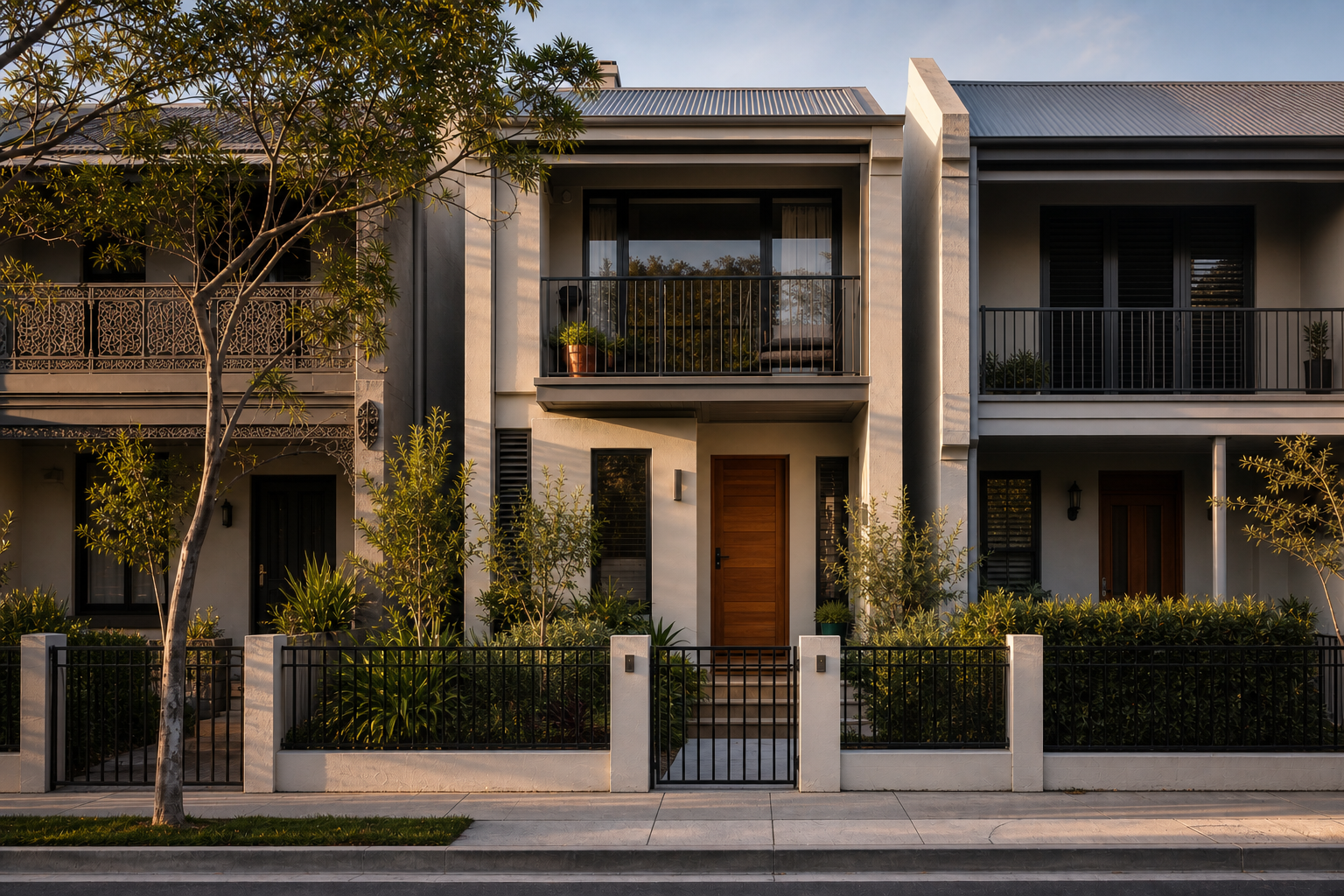 Photorealistic terrace house exterior